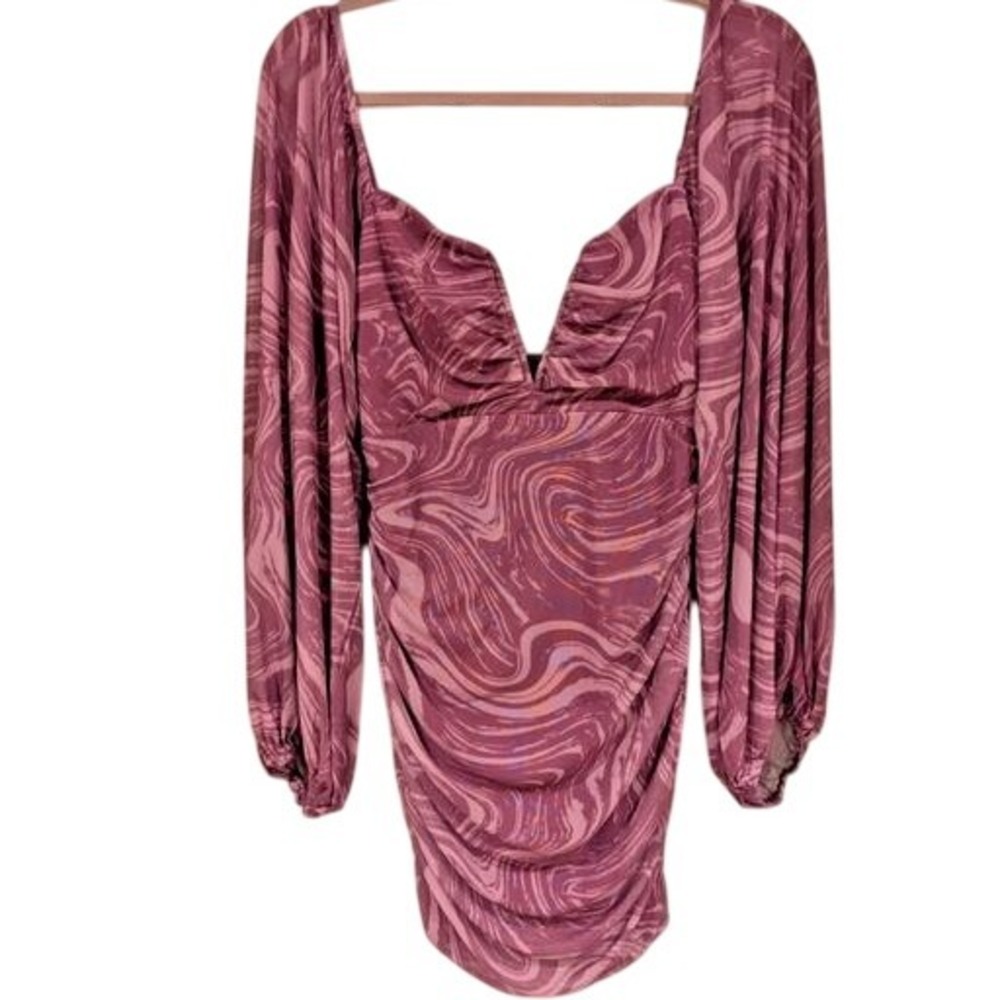 Lilly's‎ Kloset Purple Swirl Print Long Sleeve Mini Dress Party Chic Sexy Boho